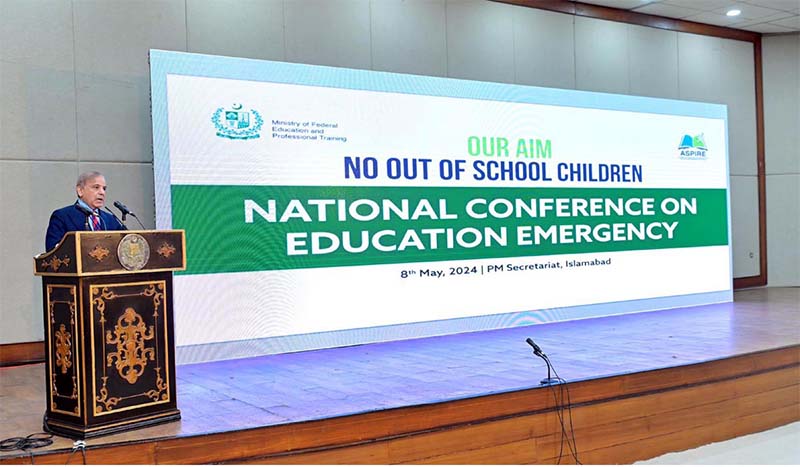 Prime Minister Muhammad Shehbaz Sharif addresses the National Conference on Education Emergency