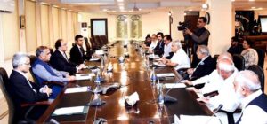 Federal Minister for Finance and Revenue Senator Muhammad Aurangzeb in a meeting with the representatives from Pakistan Association of Large Steel Producers (PALSP), Pakistan Steel Melters Association (PSMA), Pakistan Steel Re-Rolling Mills Association (PSRMA) and Pakistan Steel Pipelines Association (PSPA).