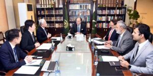 Federal Minister for Finance and Revenue Senator Muhammad Aurangzeb in a meeting with a delegation of Suzuki Motors Corporation (SMC) led by its Japanese Global Vice President, Kenichi Ayukawa.