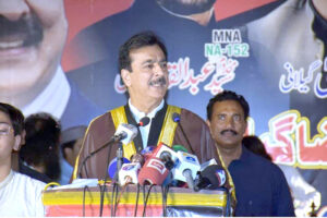 Acting President, Syed Yousaf Raza Gillani addressing a reception arranged in his honor.