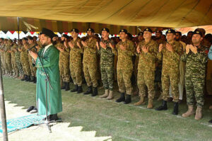 Namaz-e-Janaza of Sepoy Taimoor Shaheed, Sepoy Nadir Sagheer Shaheed, Sepoy Muhammad Yaseen Shaheed, Lance Naik Syed Danish Afkar Shaheed and Naik Ashfaq Butt Shaheed, who embraced Shahadat during an intense exchange of fire with terrorists at general area Bagh, Khyber district, was offered in Peshawar Garrison.