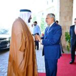 Deputy Prime Minister and Foreign Minister Senator Mohammad Ishaq Dar welcomes the Minister of the State of Qatar, Dr. Mohammad bin Abdulaziz Al-Khulaifi at Ministry of Foreign Affairs