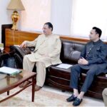 Sardar Muhammad Alyas Khan and Sardar Yasir Alyas Khan, CEOs of Tamimi Group and Centaurs Mall, respectively calls on Federal Minister for Commerce Jam Kamal Khan to discuss strategies for boosting trade.