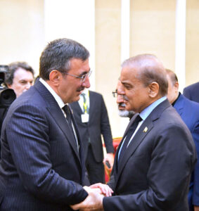 Prime Minister Muhammad Shehbaz Sharif meets the Vice President of Turkiye, Cevdet Yılmaz at a Commemoration ceremony organised in honor of the late Iranian President Dr. Seyyed Ebrahim Raisi.