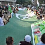 Activists of Pak Civil Soldier Organization Sindh holding rally in favour Pakistan Army at Press Club