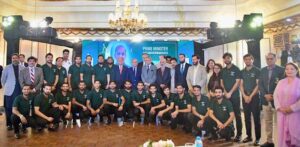 Prime Minister Muhammad Shehbaz Sharif in a group photo with Pakistan Hockey Team.