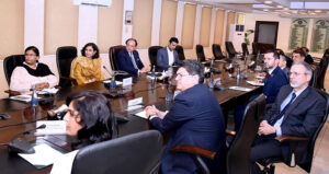 A delegation of representatives from Aerated Beverage Industry led by President of Lotte Akhtar Beverages, Ghazi Akhtar, calls on Federal Minister for Finance and Revenue, Senator Muhammad Aurangzeb at Finance Division. Turkish Ambassador to Pakistan, Dr. Mehmet Pacaci also joined the meeting.