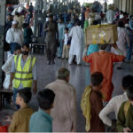 People arriving at Railway station depart their hometowns to spend Eid ul Azha holidays with their loved ones