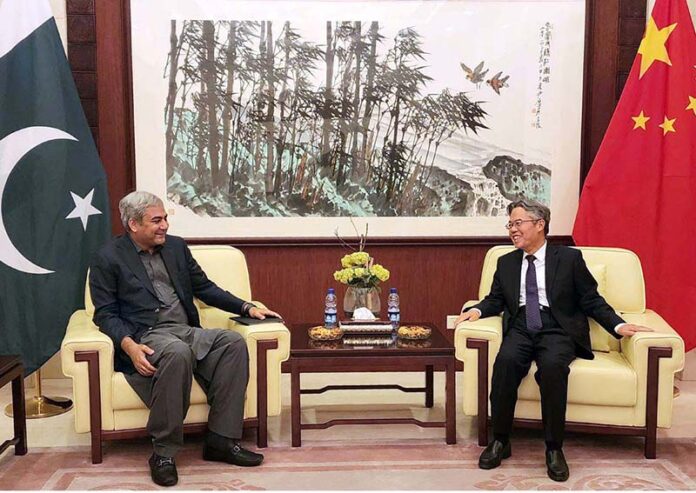 Interior Minister Mohsin Naqvi in a meeting with Chinese Ambassador Jiang Zaidong