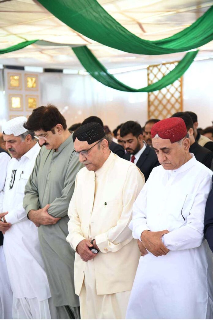 President Asif Ali Zardari offering the Eid-ul-Azha prayers in Nawabshah