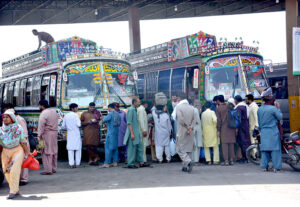 A view of General Bus stand as people returning back to their destination after spending Eid holidays at their hometowns