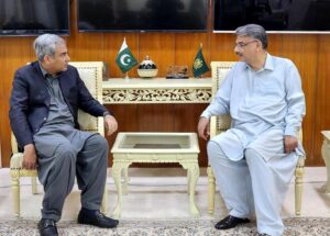 Federal Minister for Interior Mohsin Naqvi in a meeting with Prime Minister of Azad Jammu and Kashmir Chaudhary Anwar-ul-Haq