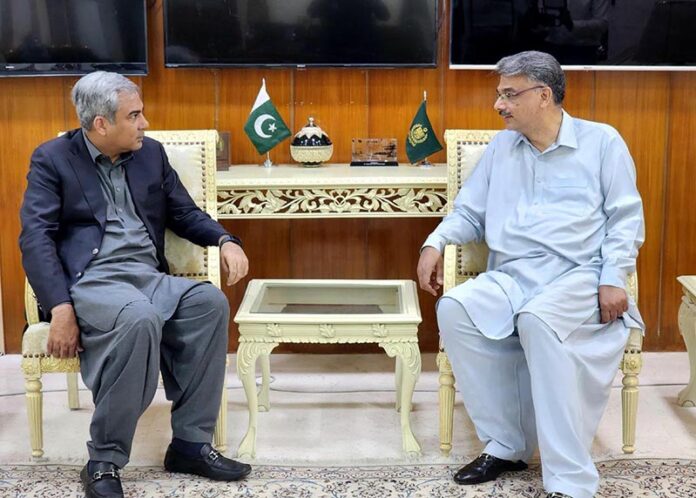 Federal Minister for Interior Mohsin Naqvi in a meeting with Prime Minister of Azad Jammu and Kashmir Chaudhary Anwar-ul-Haq