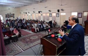 Federal Secretary for Education, Mohyuddin Ahmad Wani, delivers a speech during the launch event of the Foundational Learning Policy 2024 held in the federal capital