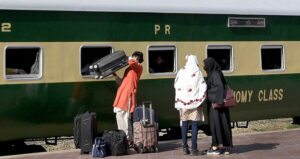 People arriving at Railway station depart their hometowns to spend Eid ul Azha holidays with their loved ones