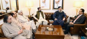 Delegation of Member National Assembly belonging to Balochistan led by Federal Minister for Commerce Jam Kamal Khan in a meeting with Speaker National Assembly Sardar Ayaz Sadiq at Parliament House