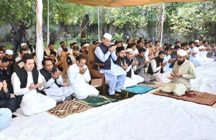 Prime Minister Muhammad Shehbaz Sharif offering dua after Eid-ul-Azha prayers