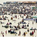 Large number of people enjoying & Bathing in Keenjhar Lake to get relief from hot weather