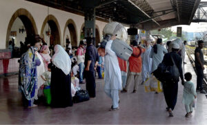 People arriving at Railway station depart their hometowns to spend Eid ul Azha holidays with their loved ones