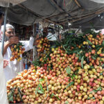 Vendor displaying fruit Lychee to attract the customers at Abdali Road