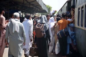 People departing back to the city at Railway Station after spending Eid-ul-Azha holidays at their hometowns