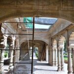 Construction work underway for the restoration of the (Baradaree) between Badshahi Mosque and Shahi Qila (Lahore Fort)