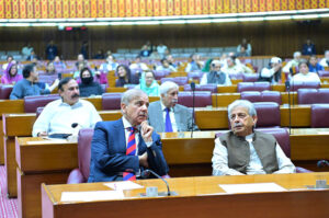 Prime Minister Muhammad Shehbaz Sharif attends a session of National Assembly