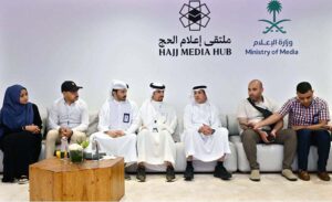 Director of the Saudi Press Agency Dr. Fahd Bin Hassan Al Aqran participates in an introductory session with foreign journalists