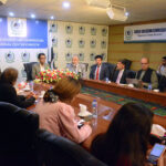 Federal Minister for Education and Professional Training Dr Khalid Maqbool Siddiqui chairs a meeting to discuss establishing campuses of educational institutions in Sindh at HEC Regional office