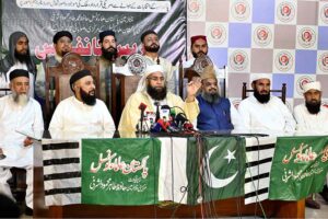 Chairman Ulema Pakistan Council Allama Tahir Ashrafi addressing a press conference at Press Club.