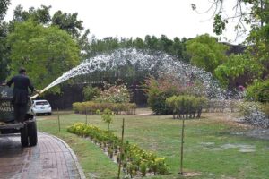 PHA staffer watering the plants to keep fresh in the Provincial Capital.