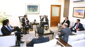 Federal Minister for Finance and Revenue Senator Muhammad Aurangzeb in a meeting with Regional Head of Technology and Tax, McKinsey & Co. Tom Isherwood.