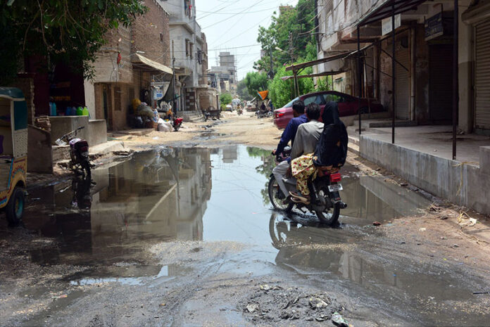 A view of sewerage water accumulated at Latifabad area need the attention of concerned authorities