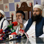 Chairman Pakistan Ulema Council, Allama Tahir Ashrafi is addressing a press conference at the Press Club