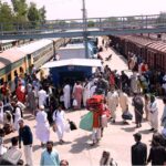 People arriving at Railway station depart their hometowns to spend Eid ul Azha holidays with their loved ones