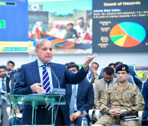 Prime Minister Muhammad Shehbaz Sharif addresses the National Emergencies Operation Centre