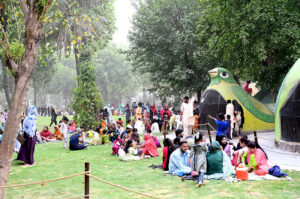 On the third day of Eid-ul-Azha, children are looking at the elephant replica recently installed in the zoo