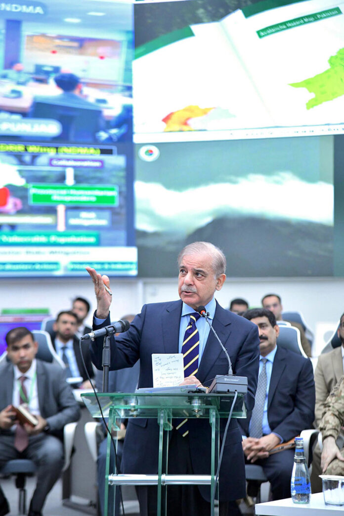 Prime Minister Muhammad Shehbaz Sharif addresses the National Emergencies Operation Centre