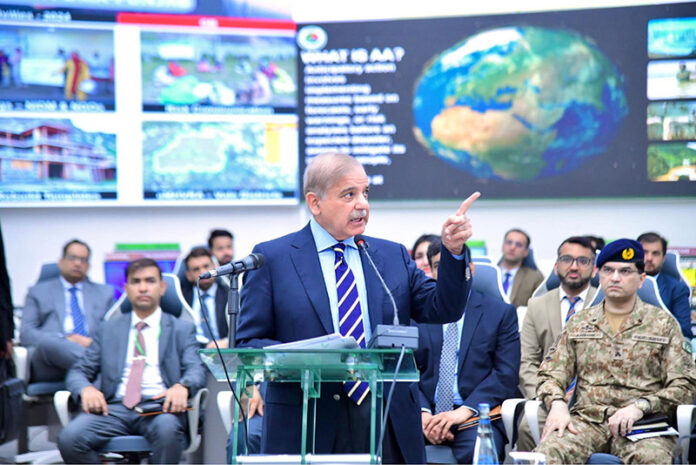 Prime Minister Muhammad Shehbaz Sharif addresses the National Emergencies Operation Centre