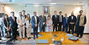 Minister of State for IT and Telecom Ms. Shaza Fatima Khawaja in a group photograph after Roundtable on IT and Digitalisation with Swedish companies.