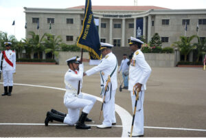 Chief of Naval Staff Admiral Naveed Ashraf NI (M) T Bt addressing during passing out Parade of 121st Midshipmen and 29th Short Service Commission Course at Pakistan Naval Academy.
