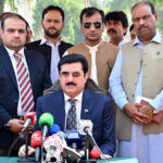 Governor KPK Faisal Karim Kundi talking to the media after his visit to Mazar-e-Iqbal