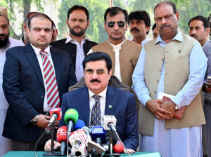 Governor KPK Faisal Karim Kundi talking to the media after his visit to Mazar-e-Iqbal