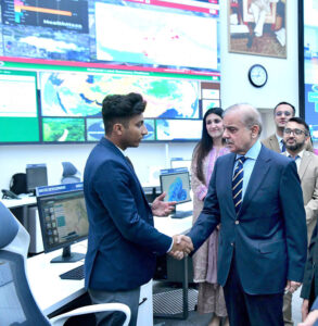 Prime Minister Muhammad Shehbaz Sharif meets the staff of the National Emergencies Operation Centre