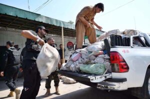Excise and Narcotics Department set on fire contraband items worth 290 million rupees on World Narcotics Day near Motorway toll Plaza.