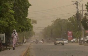 A view of dust storm before rain in the City.