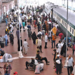 A throng of people at railway station departing to their hometowns to spend Eid ul Azha holidays with their loved ones
