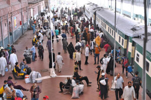 A throng of people at railway station departing to their hometowns to spend Eid ul Azha holidays with their loved ones