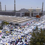 Pilgrims are performing the Zohr prayer in Arafat field on the occasion of Hajj 2024