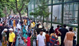 A large number of families arrive to spend their holiday at Lahore Zoo in Provincial Capital.